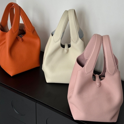 Minimal Leather Tote Bag, Women's Leather Bucket Bags, Leather Shoulder Bag