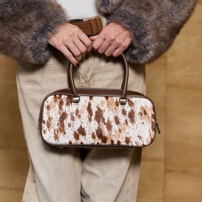 Small Leather Tote Bag, Pony Hair Leather Top Handle Bags, Women's Leather Shoulder Bag
