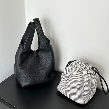Minimal Leather Tote Bag, Women's Leather Bucket Bags, Leather Shoulder Bag