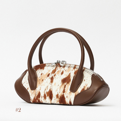 Small Leather Tote Bag, Pony Hair Leather Top Handle Bags, Women's Leather Shoulder Bag