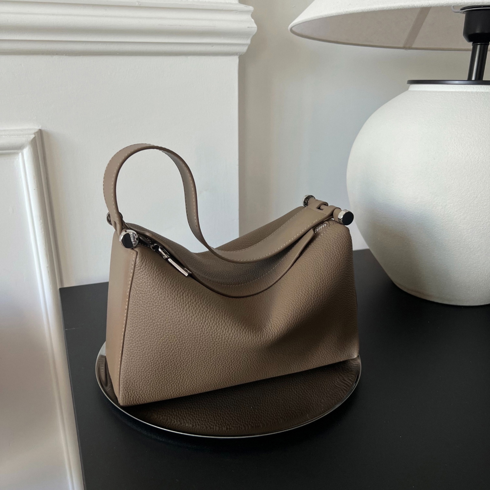 Full Grain Leather Tote Bag, Minimal Design Shoulder Bag, Leather Top Handle Bag