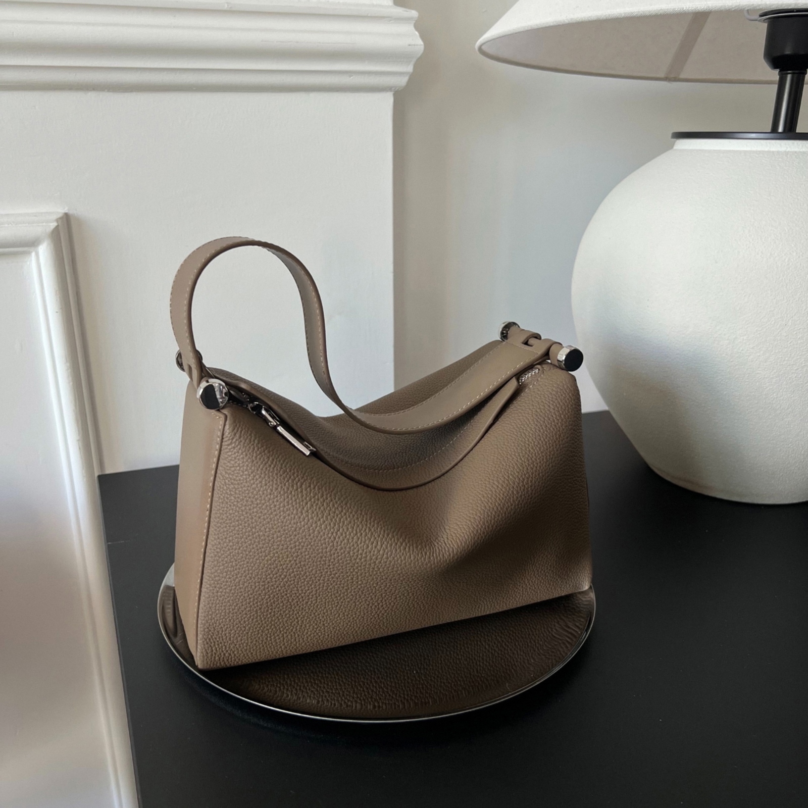 Full Grain Leather Tote Bag, Minimal Design Shoulder Bag, Leather Top Handle Bag