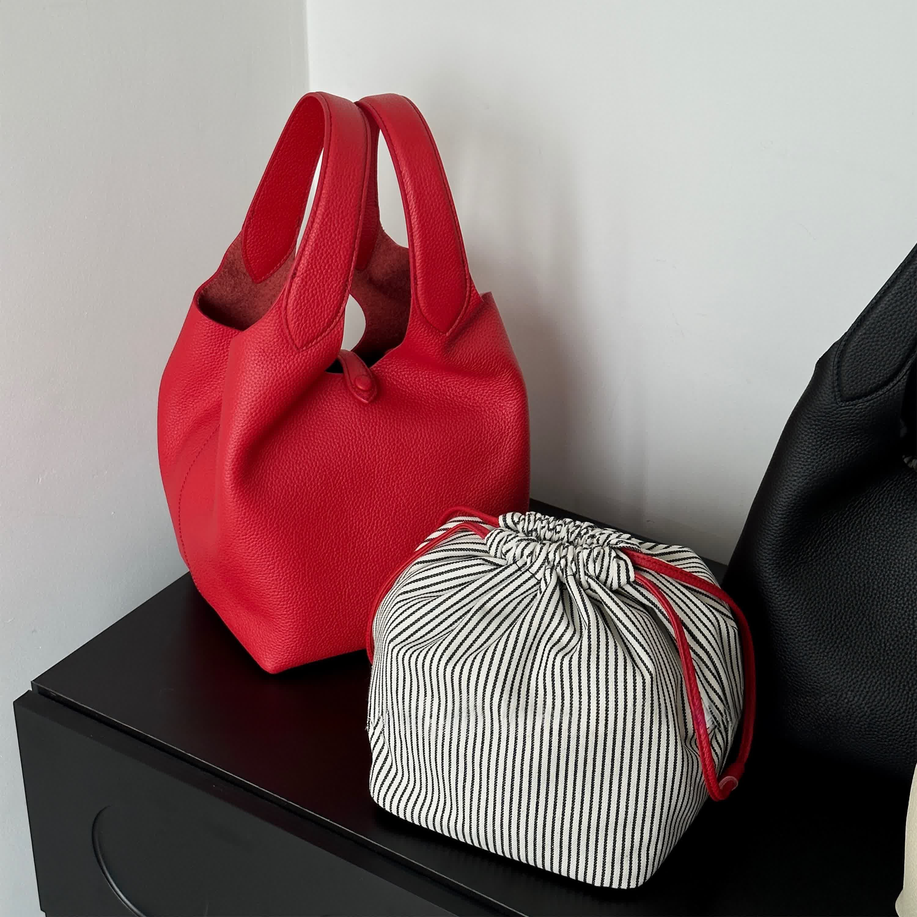 Minimal Leather Tote Bag, Women's Leather Bucket Bags, Leather Shoulder Bag