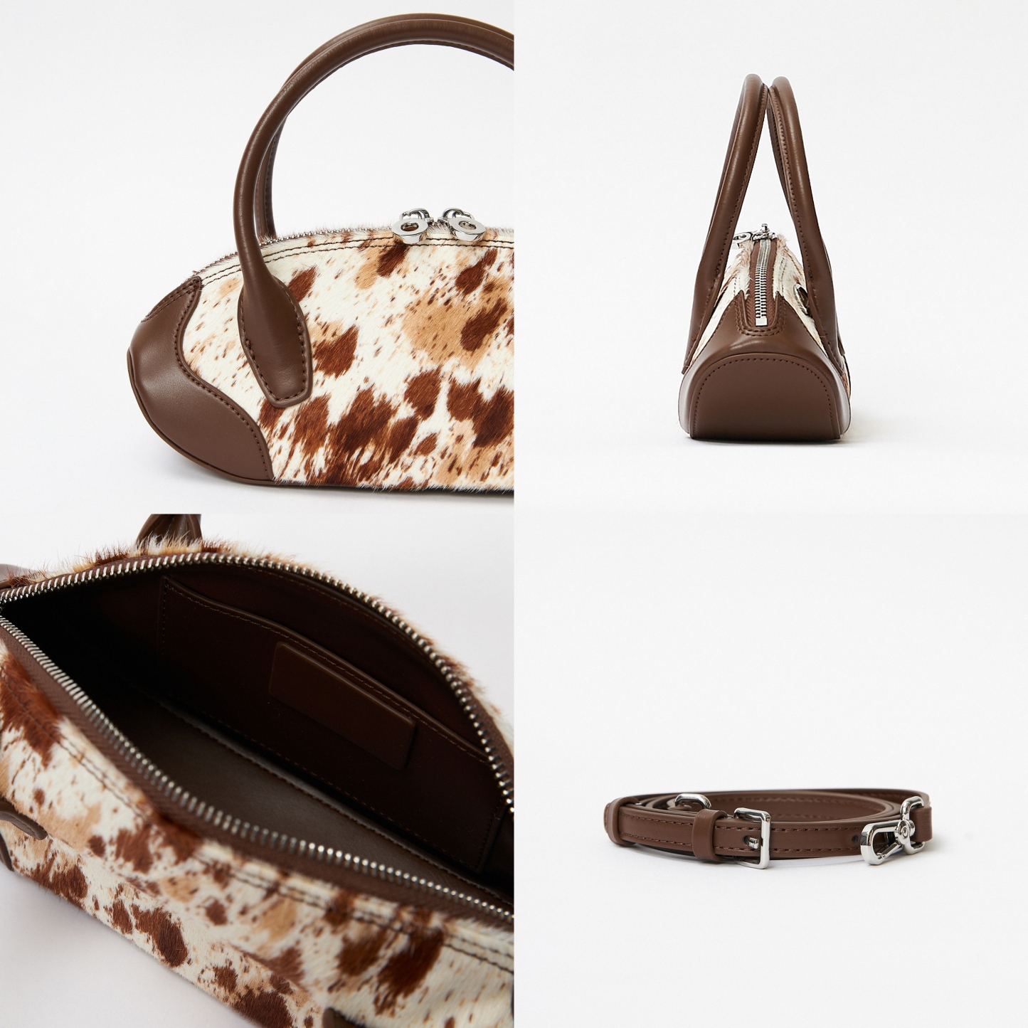 Small Leather Tote Bag, Pony Hair Leather Top Handle Bags, Women's Leather Shoulder Bag