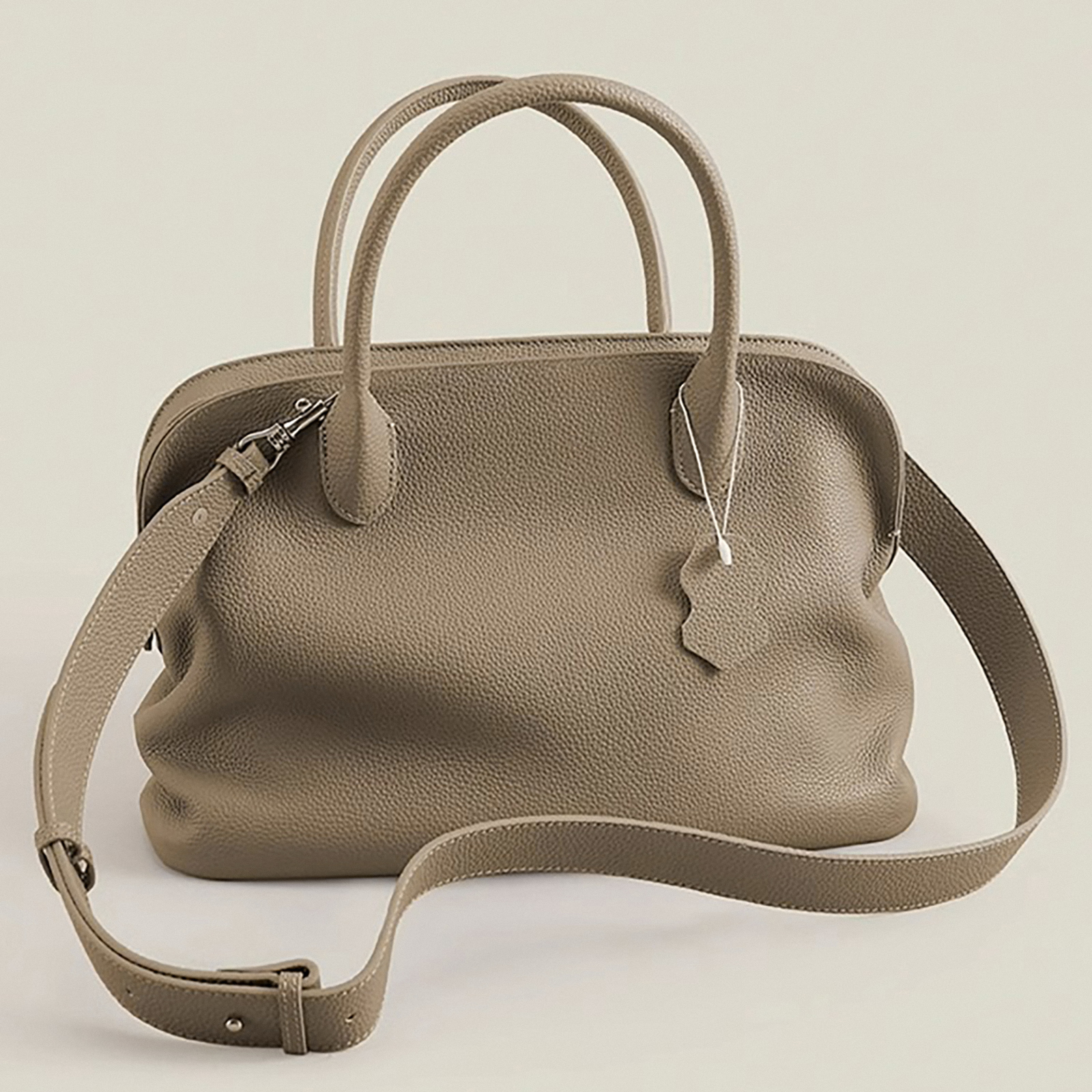 Pebbled Leather Top Handle Bag, Genuine Leather Shoulder Bags, Minimal Design Handbag