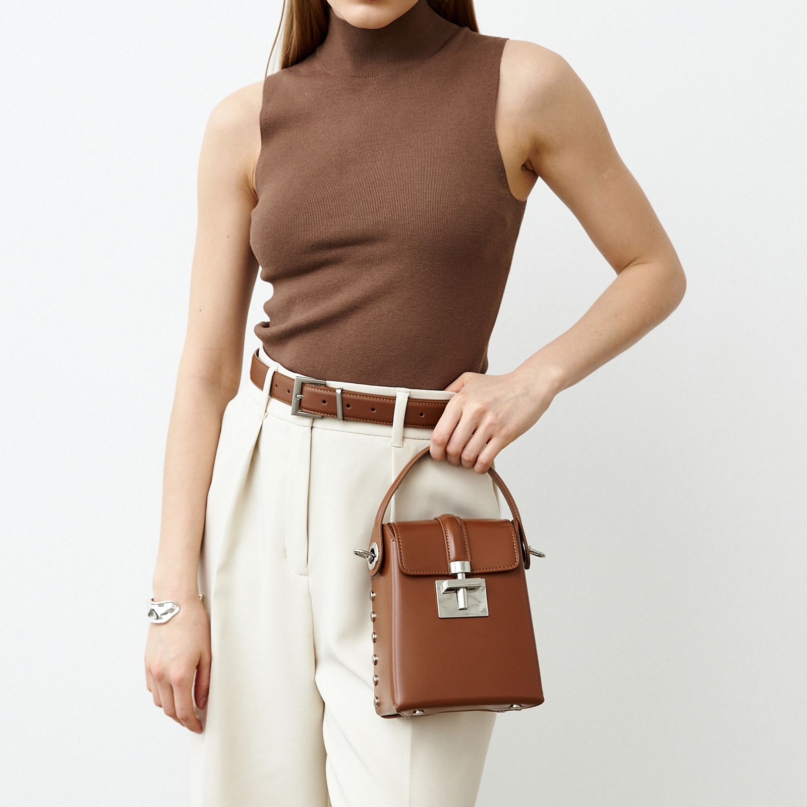 Leather Shoulder Bags, Leather Box Bag, Minimal Design Shoulder Bag