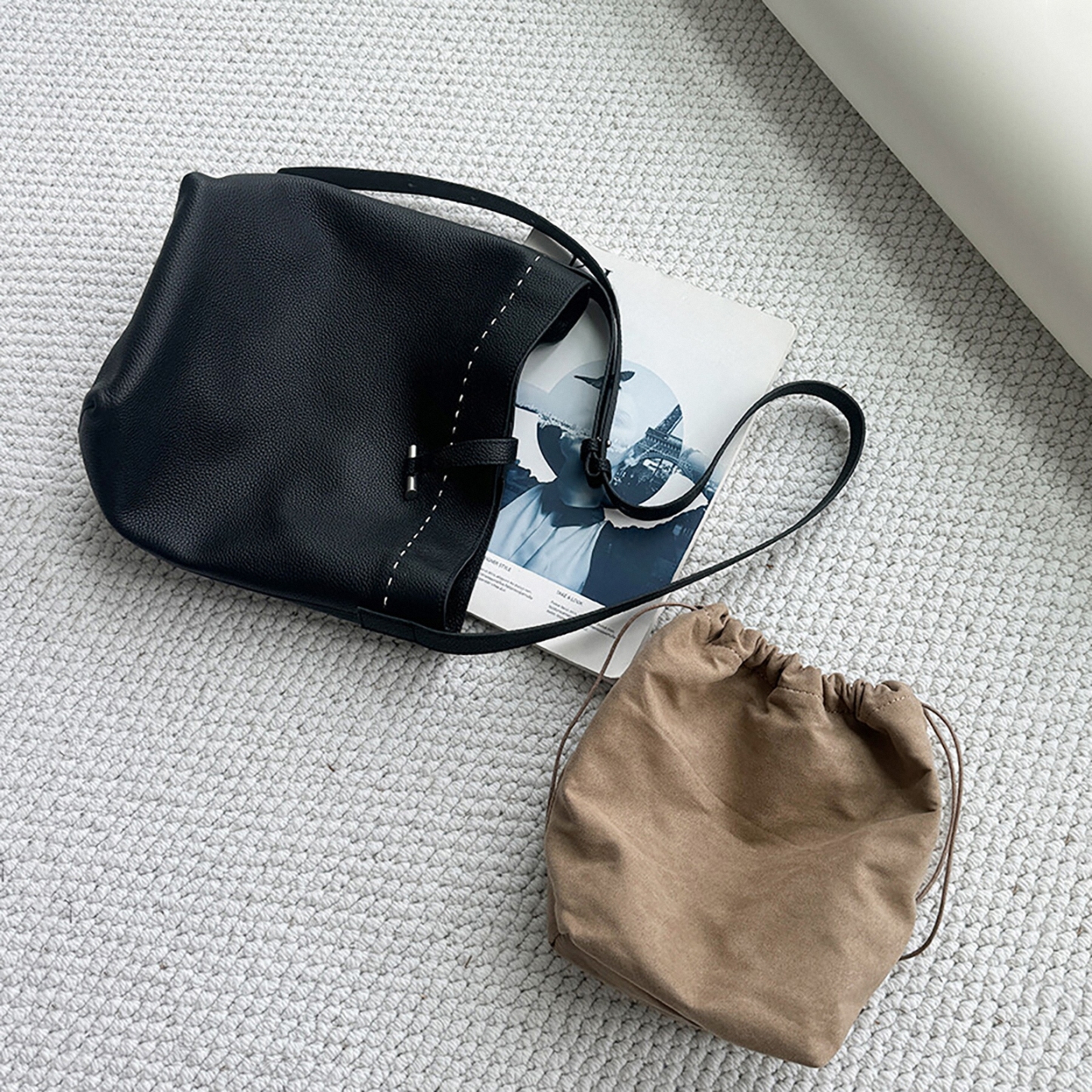 Genuine Cow Leather Tote Bag, Women's Shoulder Bag, Minimal Design Handbags