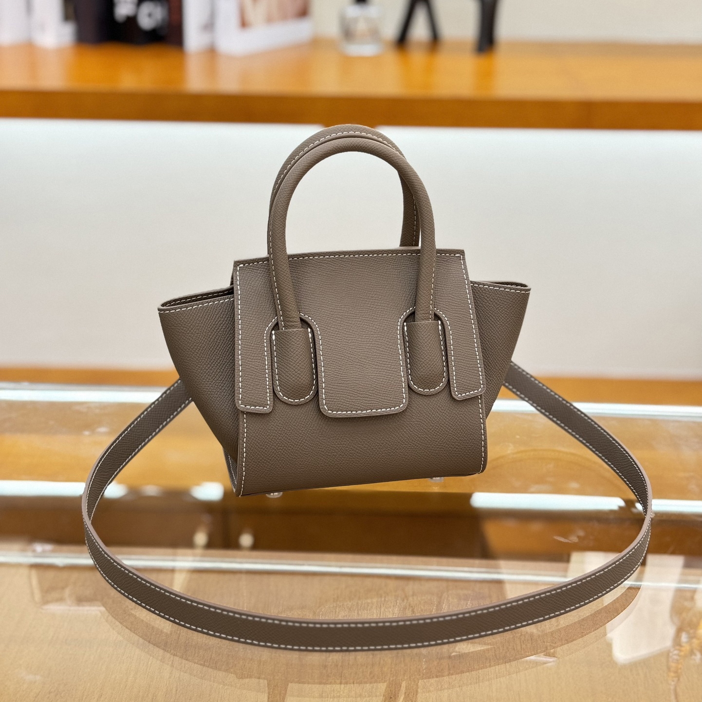 Small Leather Top Handle Bag, Mini leather Shoulder Bags, Minimal Timeless Design Purse