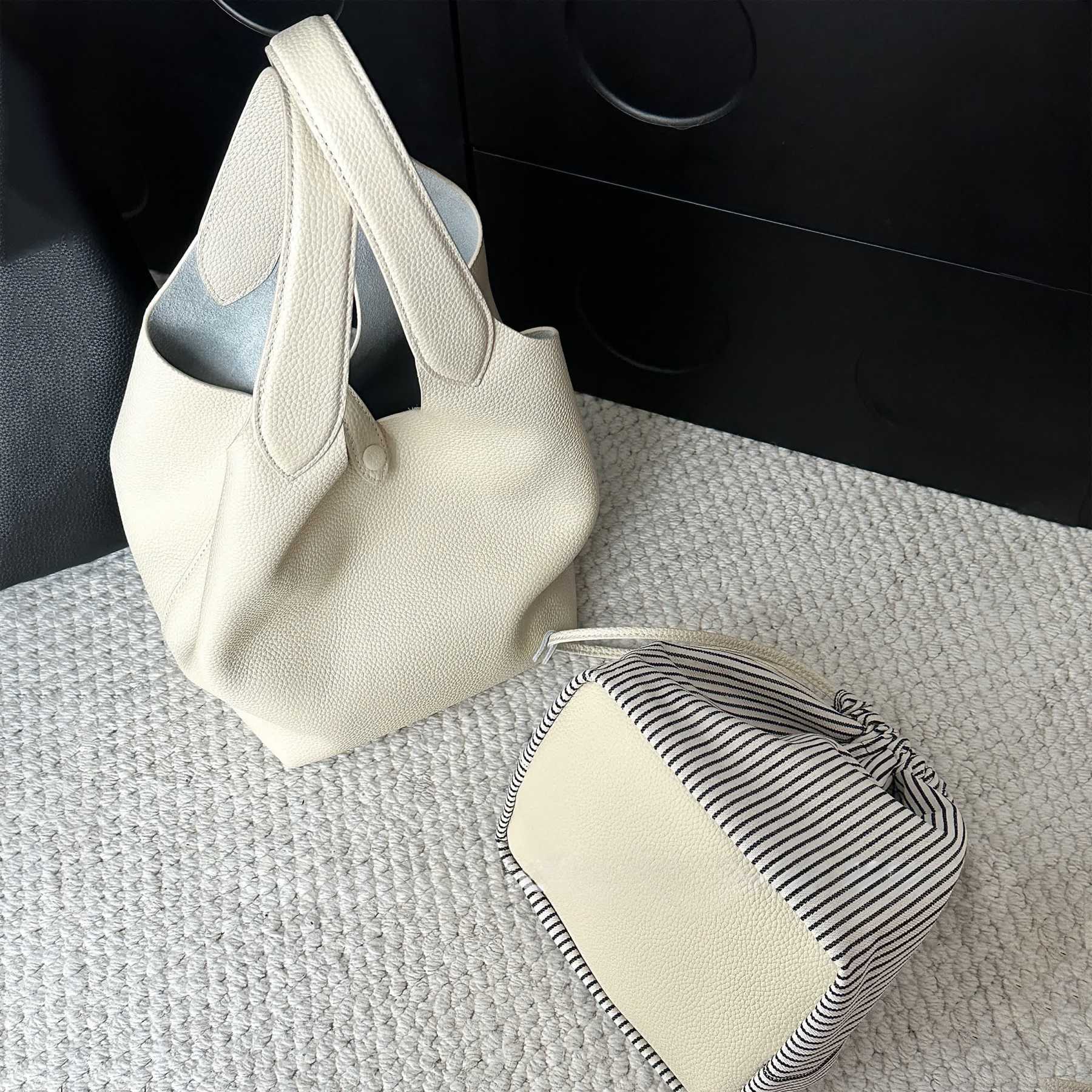 Minimal Leather Tote Bag, Women's Leather Bucket Bags, Leather Shoulder Bag