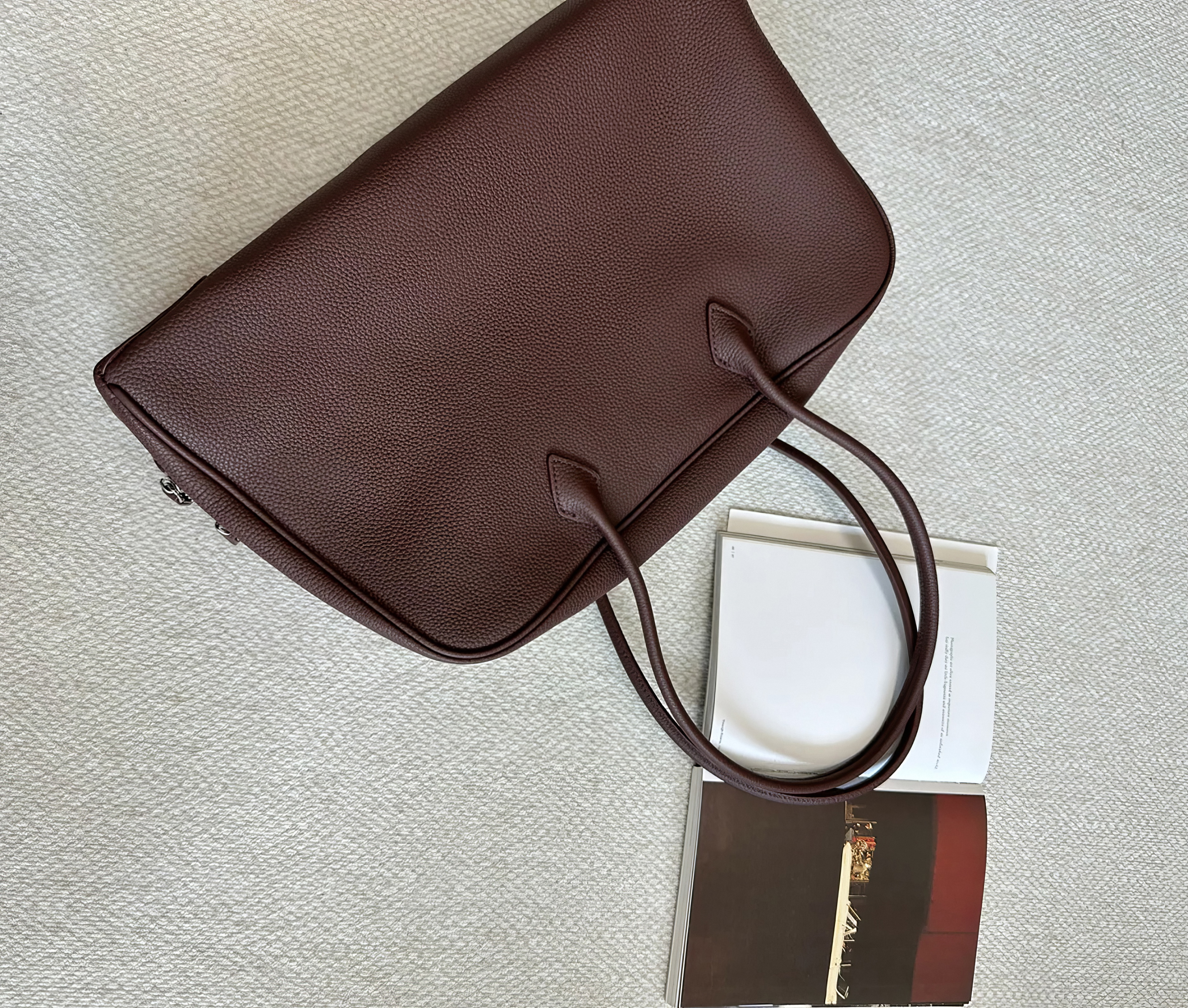 Soft Leather Top Handle Bag, Classic Minimal Tote Bags, Large Leather Tote