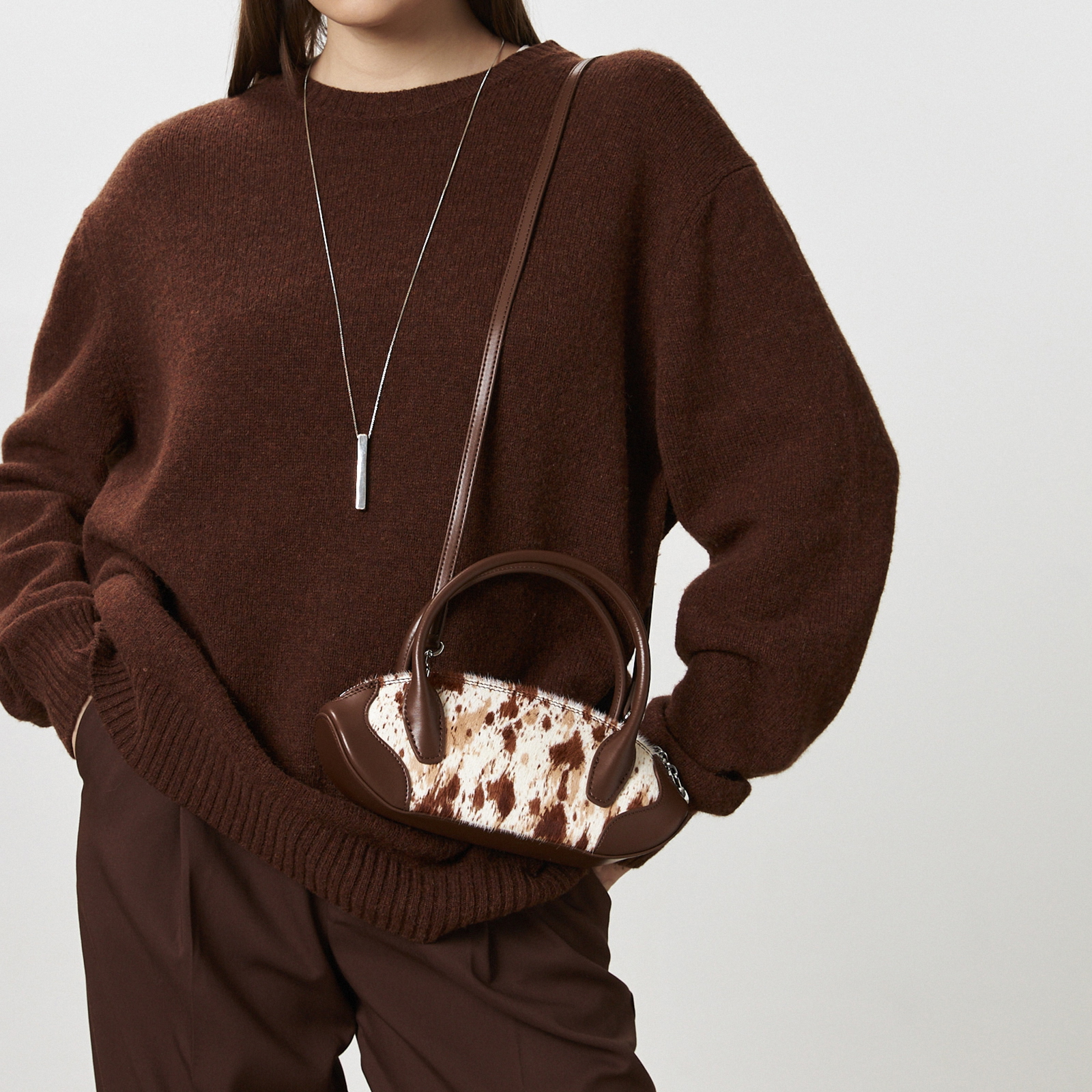 Small Leather Tote Bag, Pony Hair Leather Top Handle Bags, Women's Leather Shoulder Bag