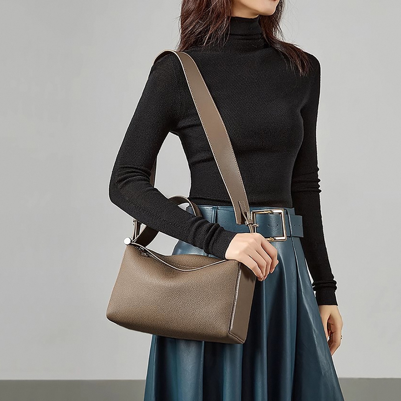 Full Grain Leather Tote Bag, Minimal Design Shoulder Bag, Leather Top Handle Bag