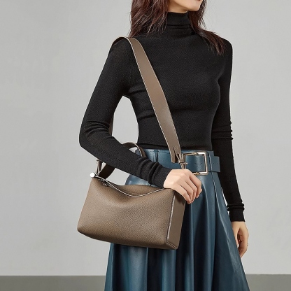 Full Grain Leather Tote Bag, Minimal Design Shoulder Bag, Leather Top Handle Bag