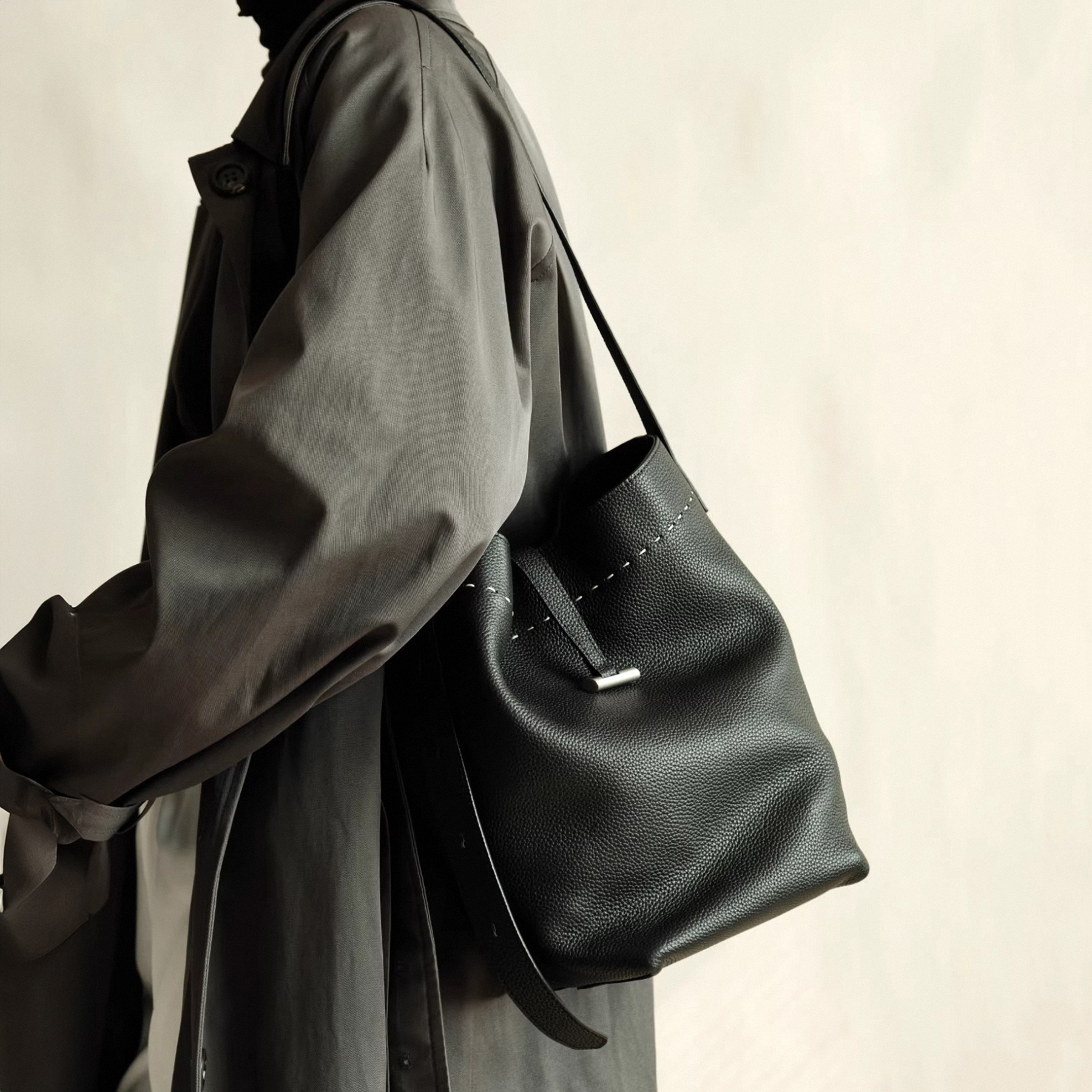 Genuine Cow Leather Tote Bag, Women's Shoulder Bag, Minimal Design Handbags