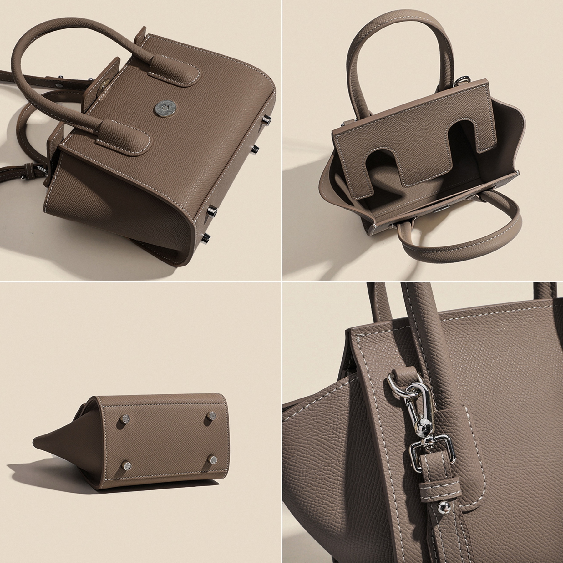 Small Leather Top Handle Bag, Mini leather Shoulder Bags, Minimal Timeless Design Purse