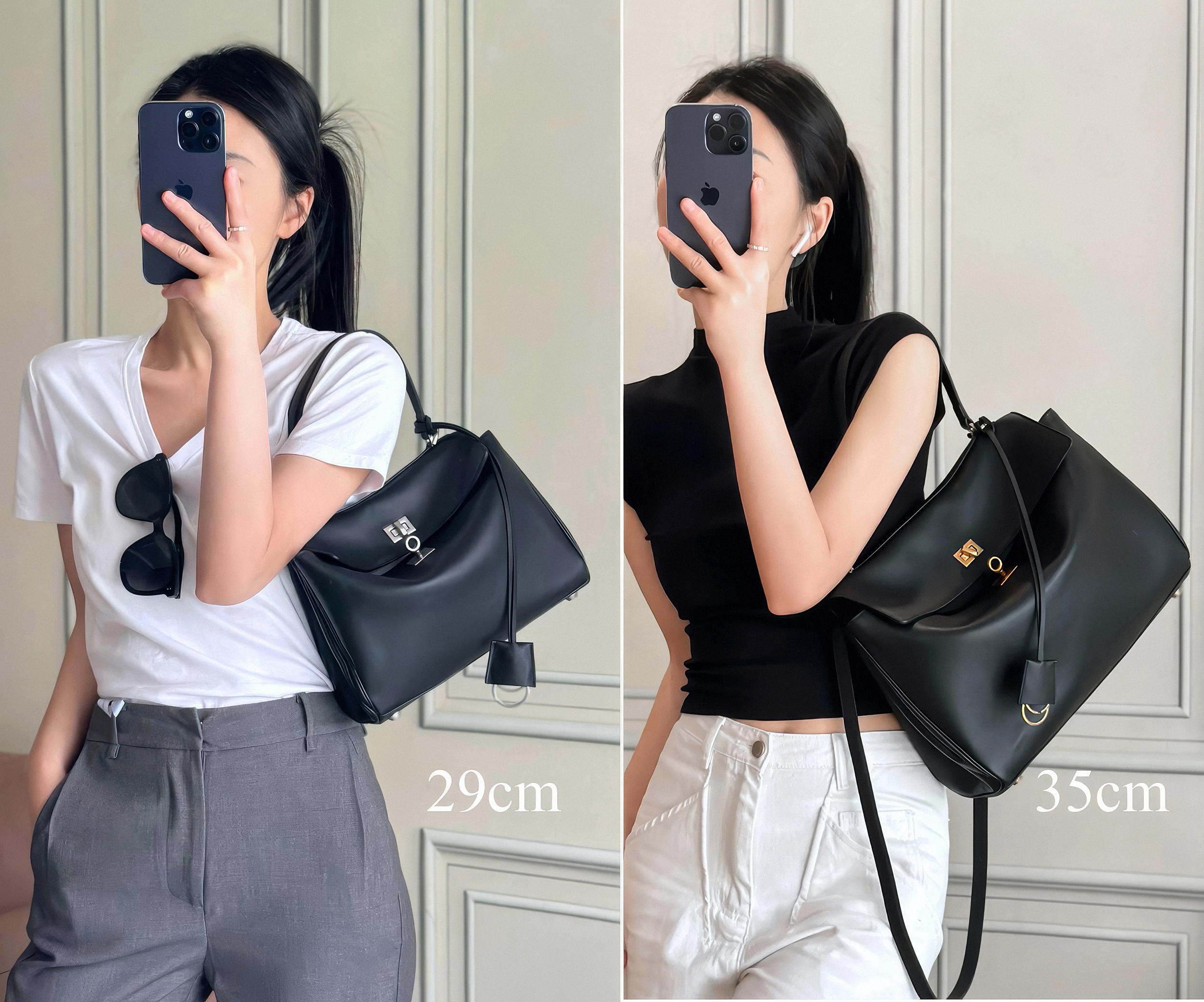 Black Top Handle Bag, Split Leather Shoulder Bags, Slouchy Style Handbags