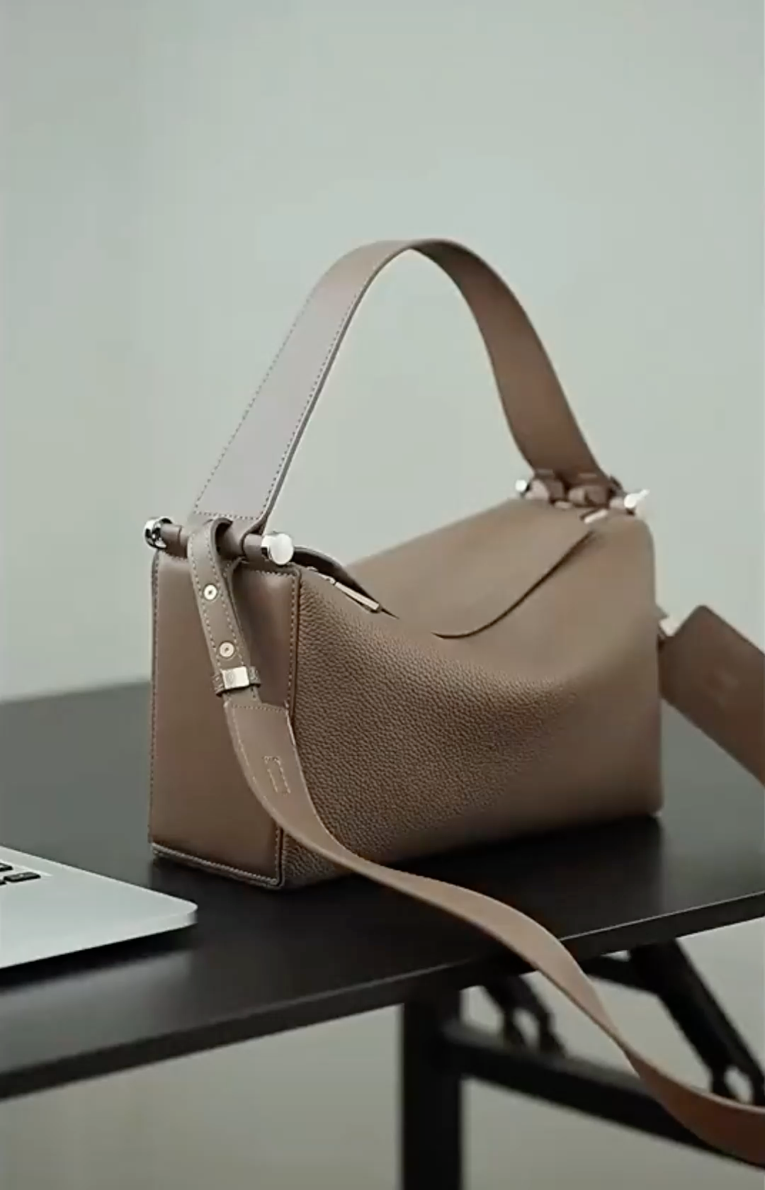 Full Grain Leather Tote Bag, Minimal Design Shoulder Bag, Leather Top Handle Bag