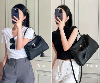 Black Top Handle Bag, Split Leather Shoulder Bags, Slouchy Style Handbags