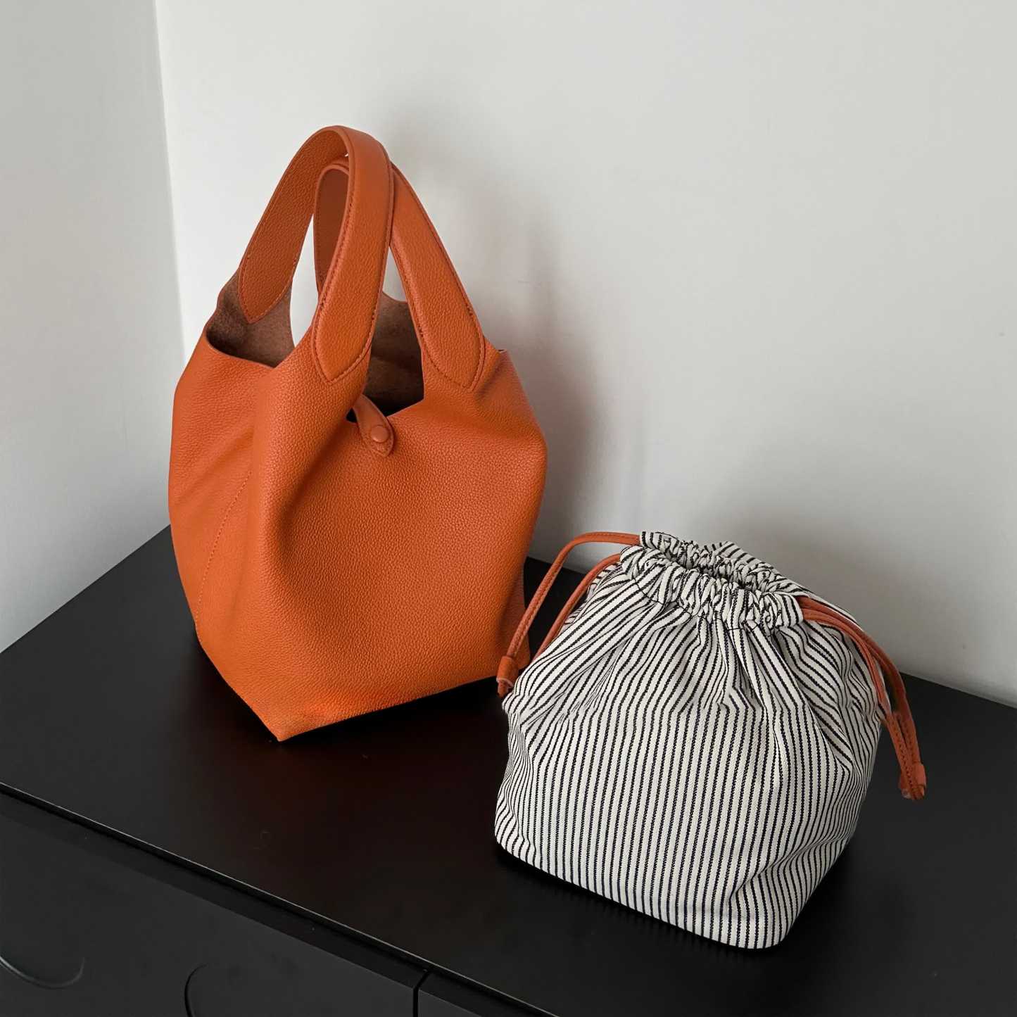 Minimal Leather Tote Bag, Women's Leather Bucket Bags, Leather Shoulder Bag