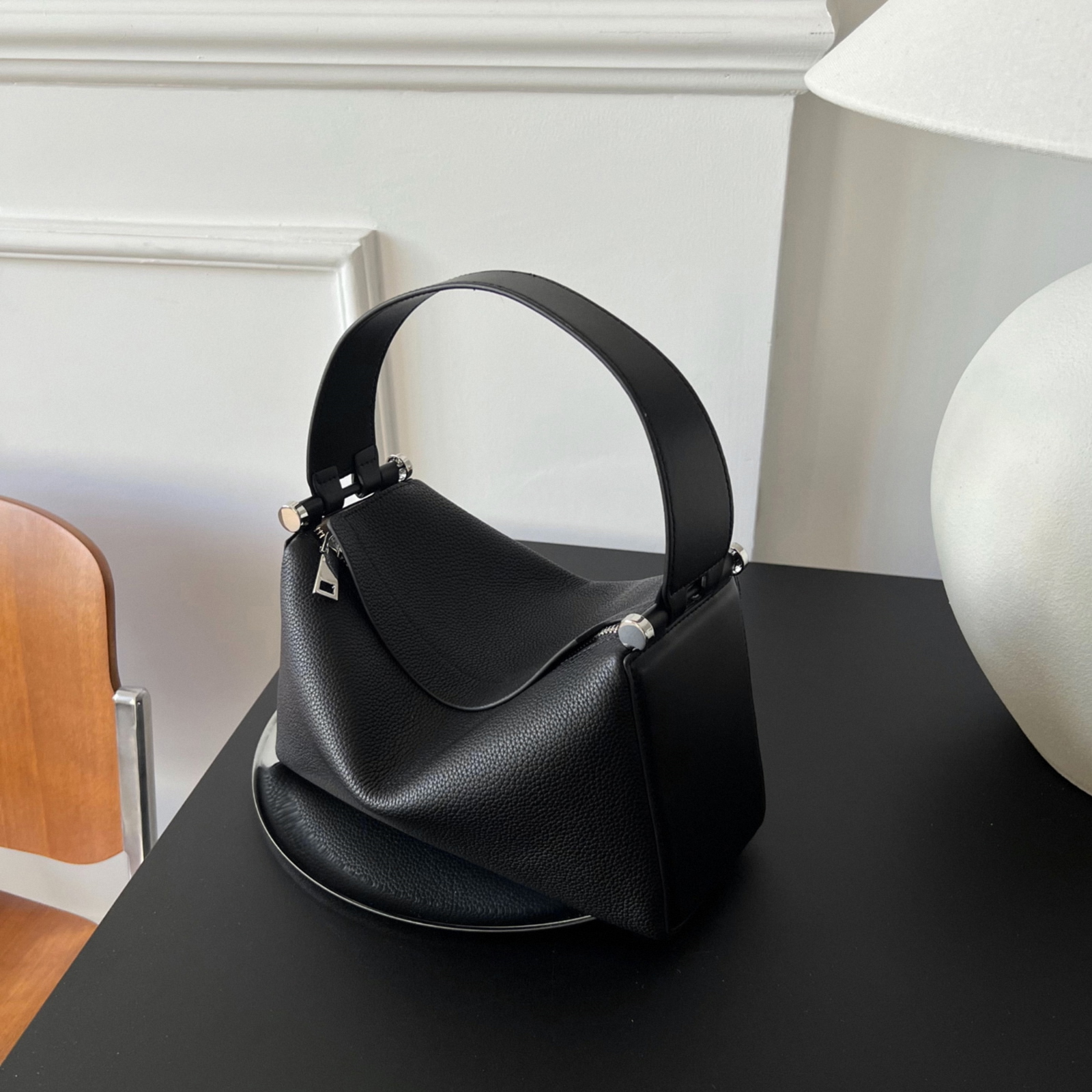 Full Grain Leather Tote Bag, Minimal Design Shoulder Bag, Leather Top Handle Bag