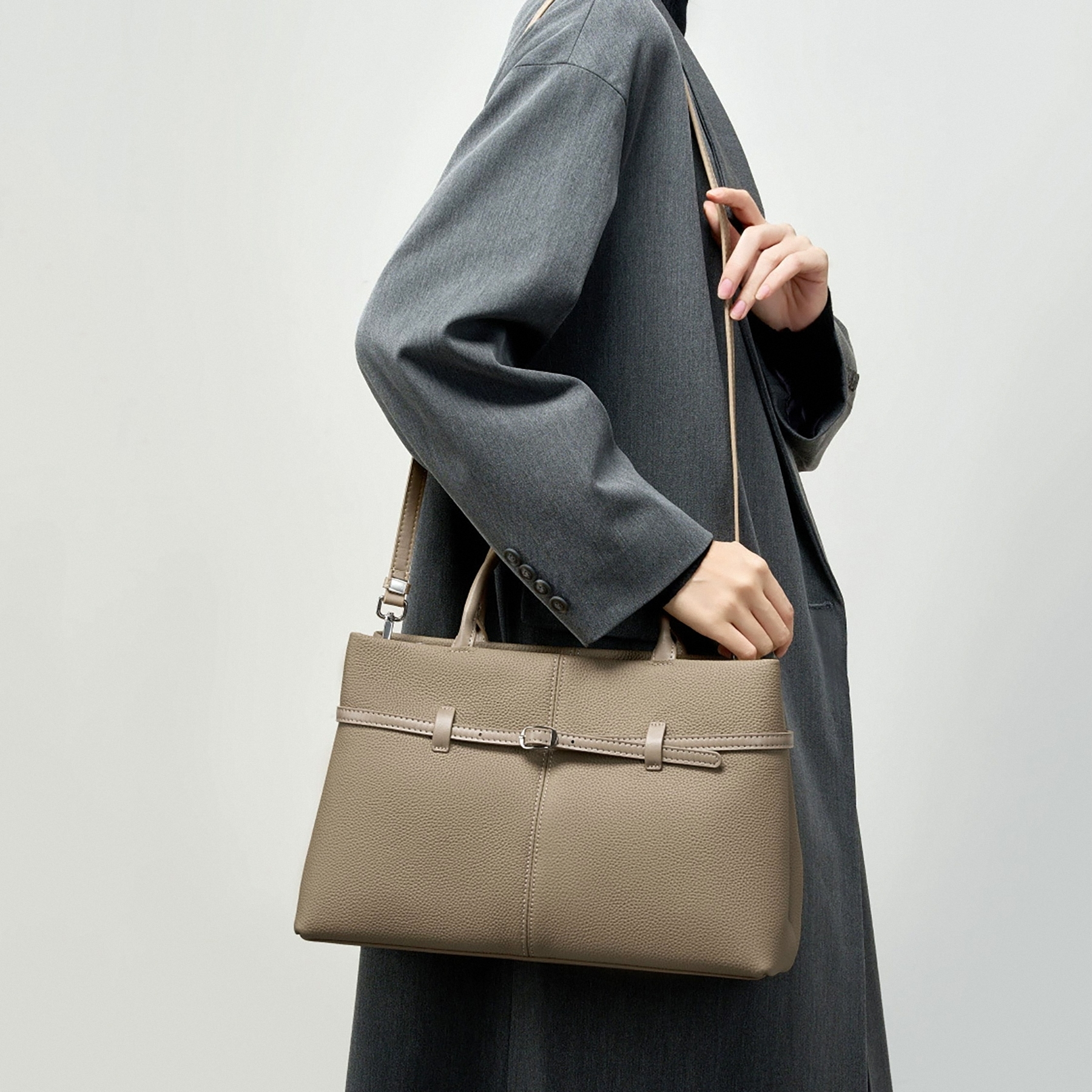 Grained Leather Tote Bags, Classic Design Leather Top Handle Bags, Leather Shoulder Bags