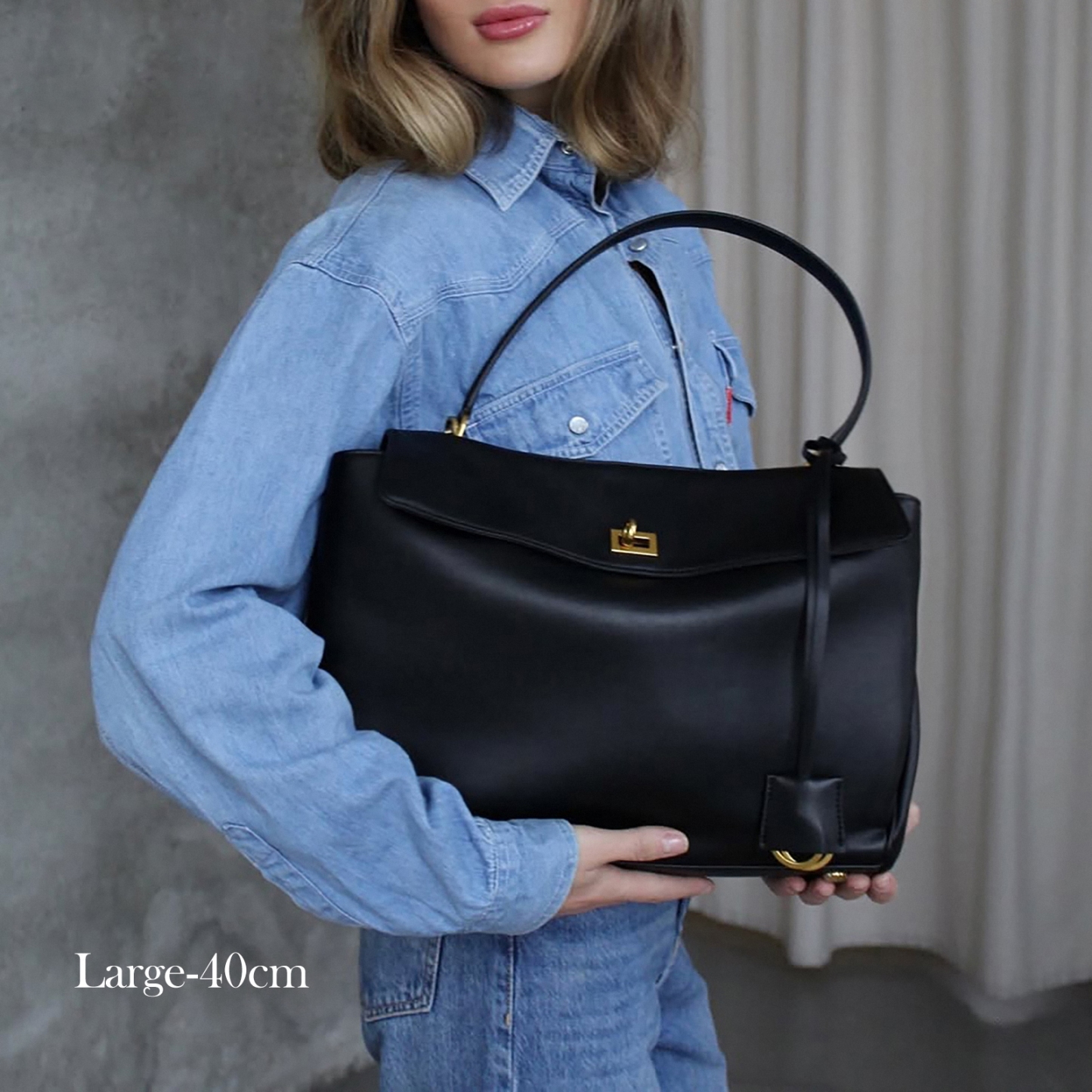 Black Top Handle Bag, Split Leather Shoulder Bags, Slouchy Style Handbags