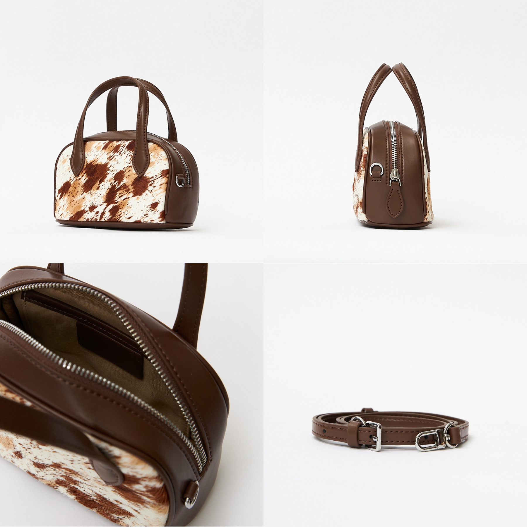 Small Leather Tote Bag, Pony Hair Leather Top Handle Bags, Women's Leather Shoulder Bag