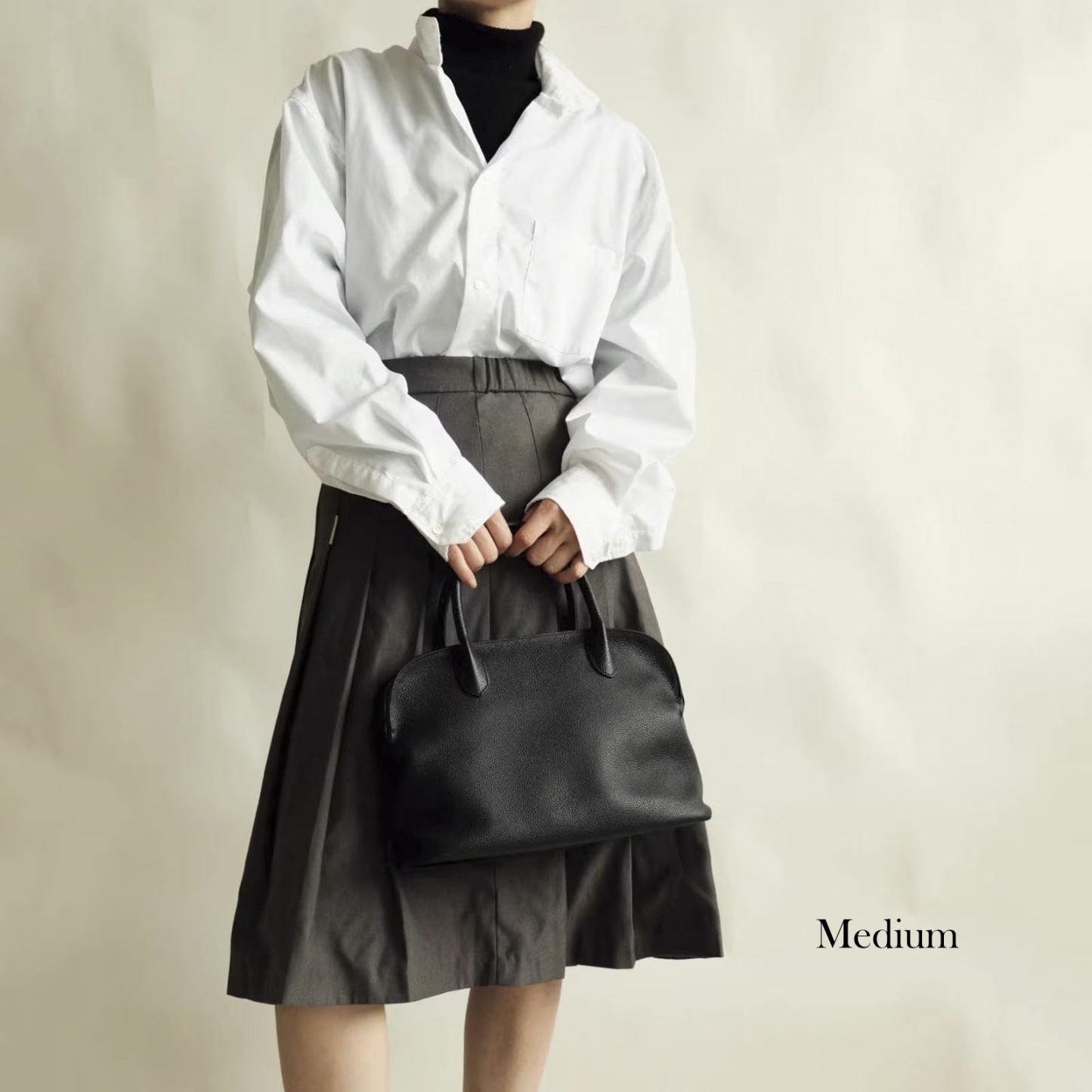 Pebbled Leather Top Handle Bag, Genuine Leather Shoulder Bags, Minimal Design Handbag