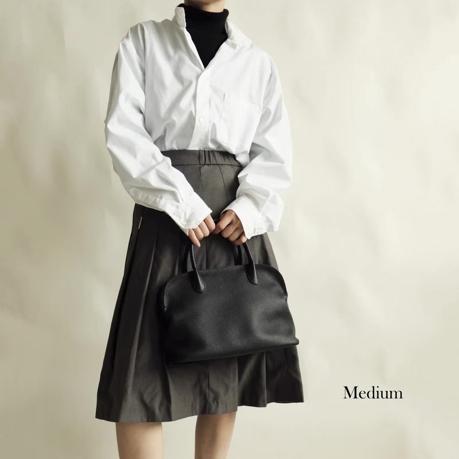 Pebbled Leather Top Handle Bag, Genuine Leather Shoulder Bags, Minimal Design Handbag