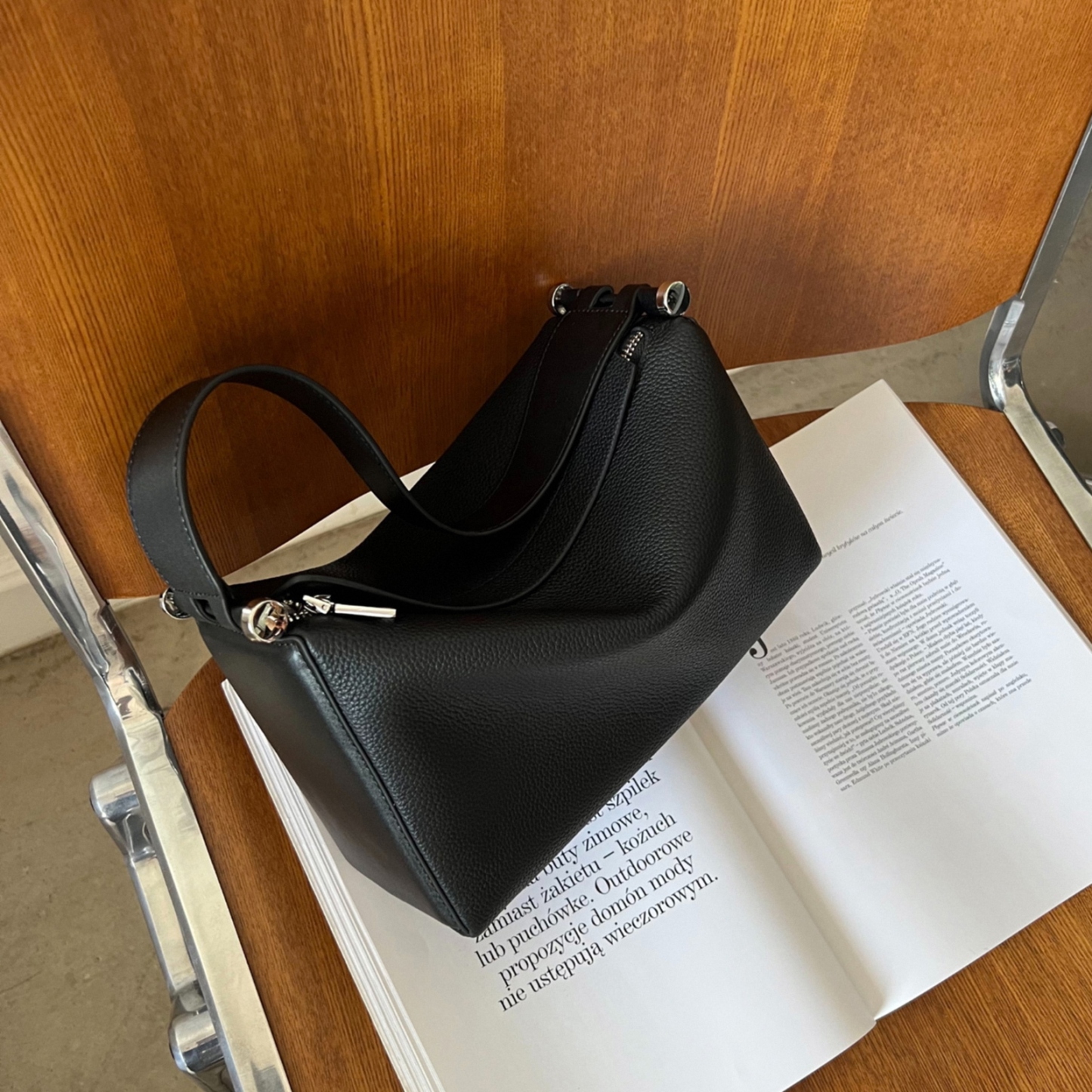 Full Grain Leather Tote Bag, Minimal Design Shoulder Bag, Leather Top Handle Bag