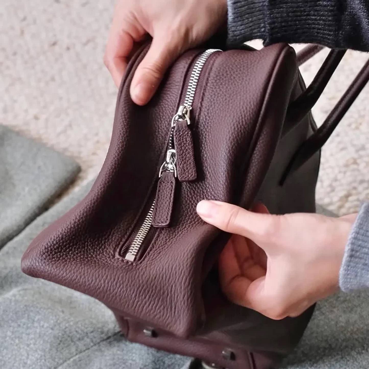 Soft Leather Top Handle Bag, Classic Minimal Tote Bags, Large Leather Tote