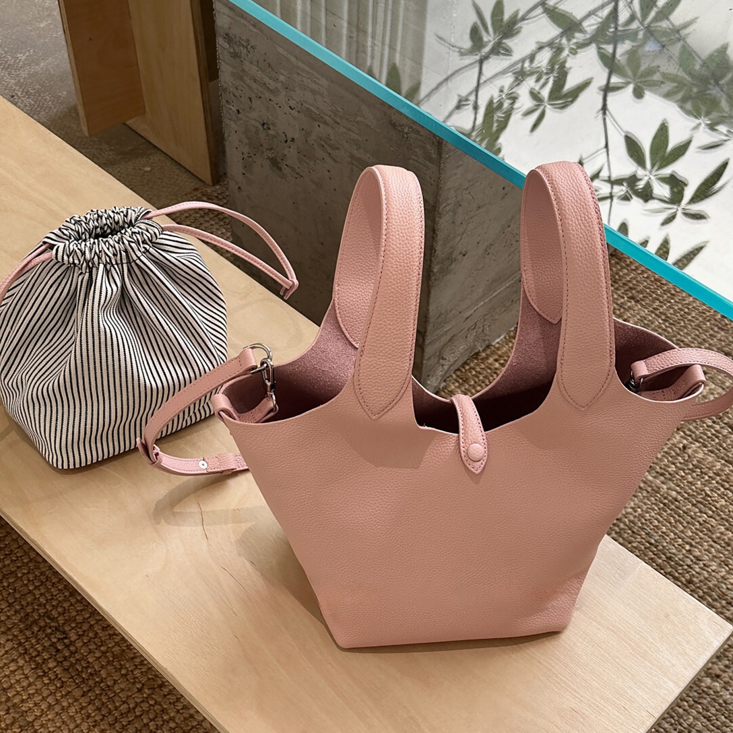 Minimal Leather Tote Bag, Women's Leather Bucket Bags, Leather Shoulder Bag