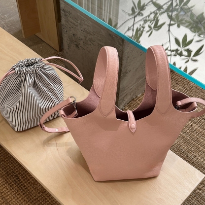 Minimal Leather Tote Bag, Women's Leather Bucket Bags, Leather Shoulder Bag