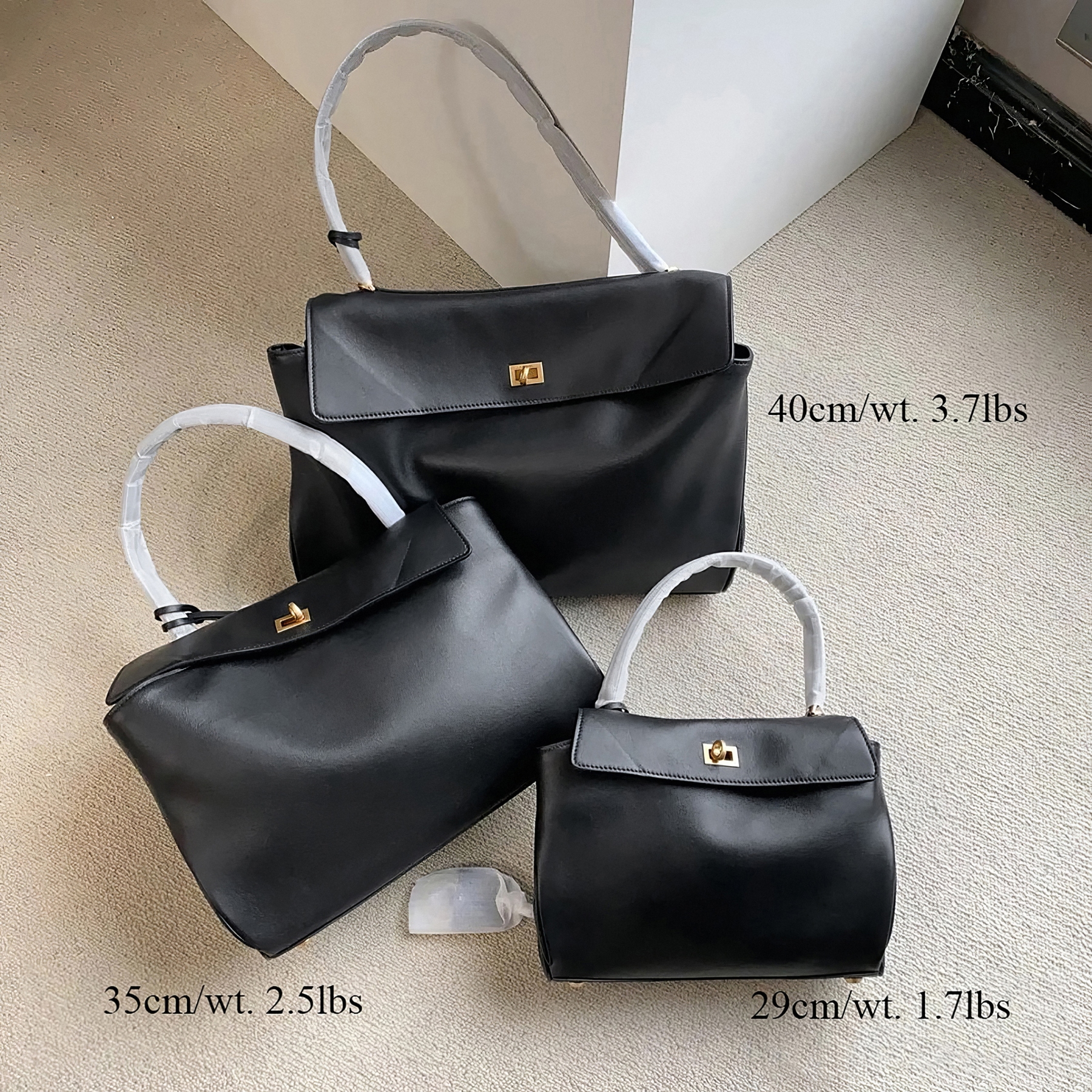 Black Top Handle Bag, Split Leather Shoulder Bags, Slouchy Style Handbags