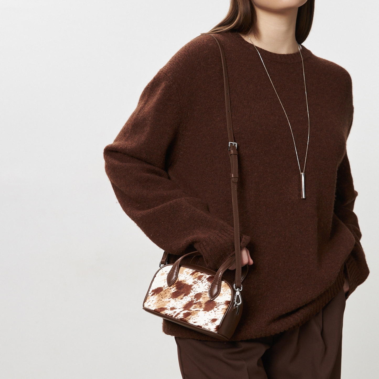 Small Leather Tote Bag, Pony Hair Leather Top Handle Bags, Women's Leather Shoulder Bag