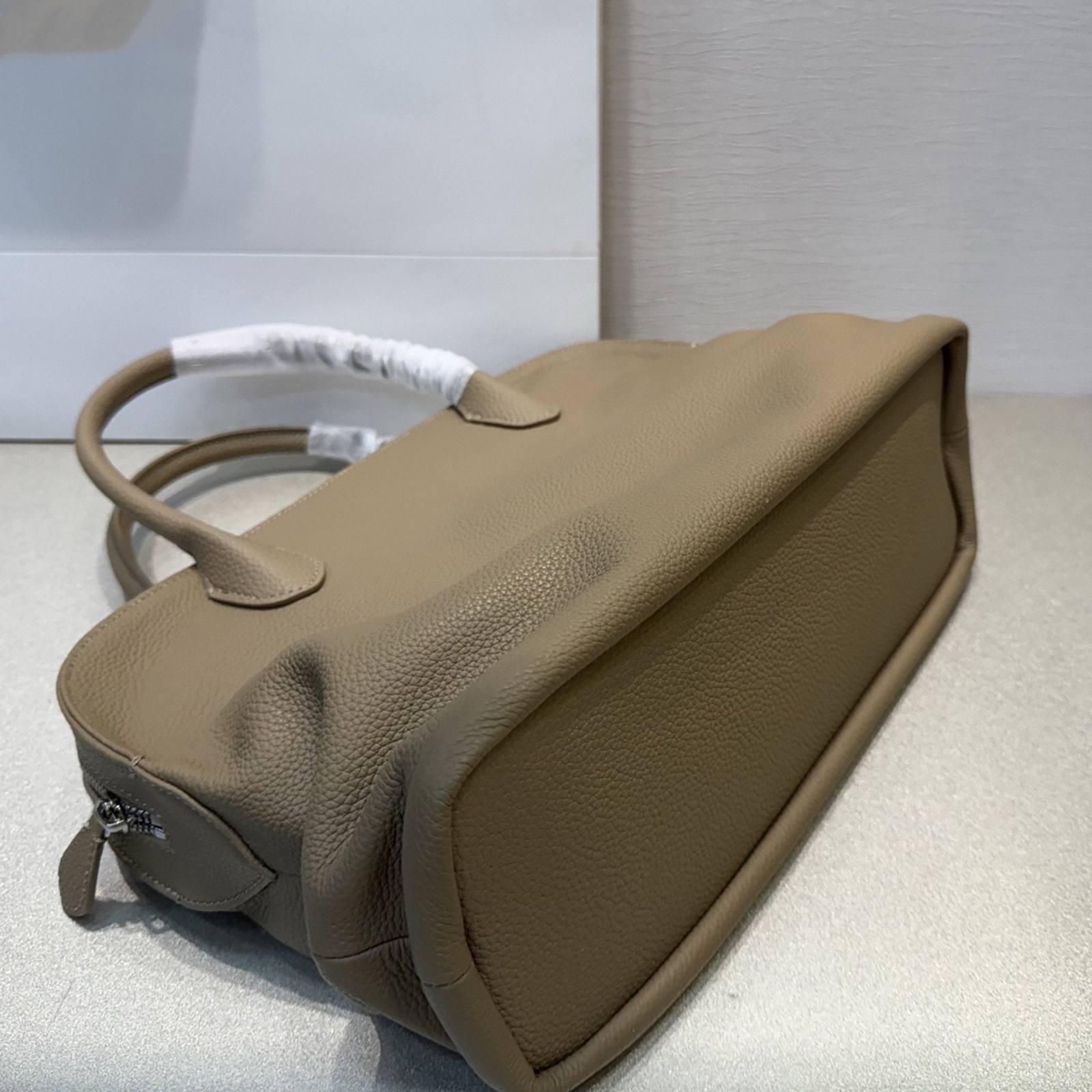 Pebbled Leather Top Handle Bag, Genuine Leather Shoulder Bags, Minimal Design Handbag