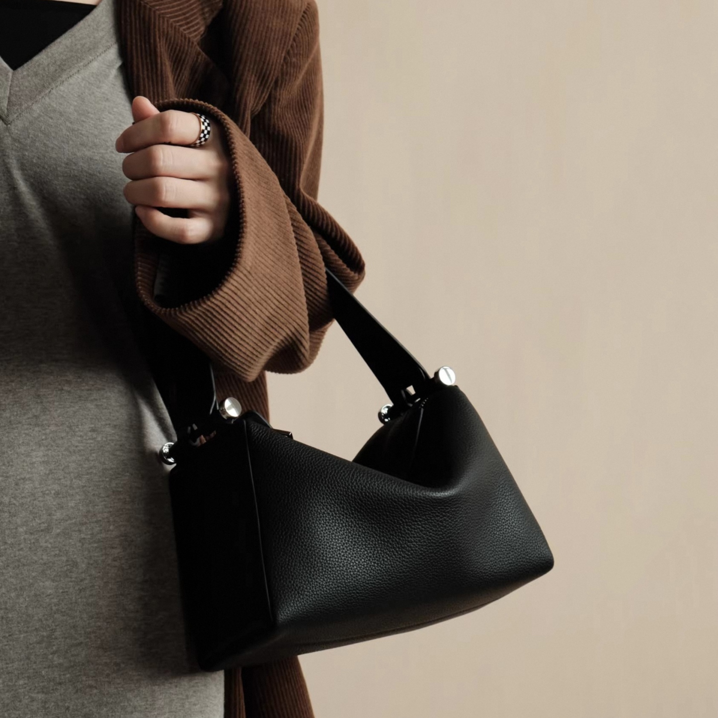 Full Grain Leather Tote Bag, Minimal Design Shoulder Bag, Leather Top Handle Bag