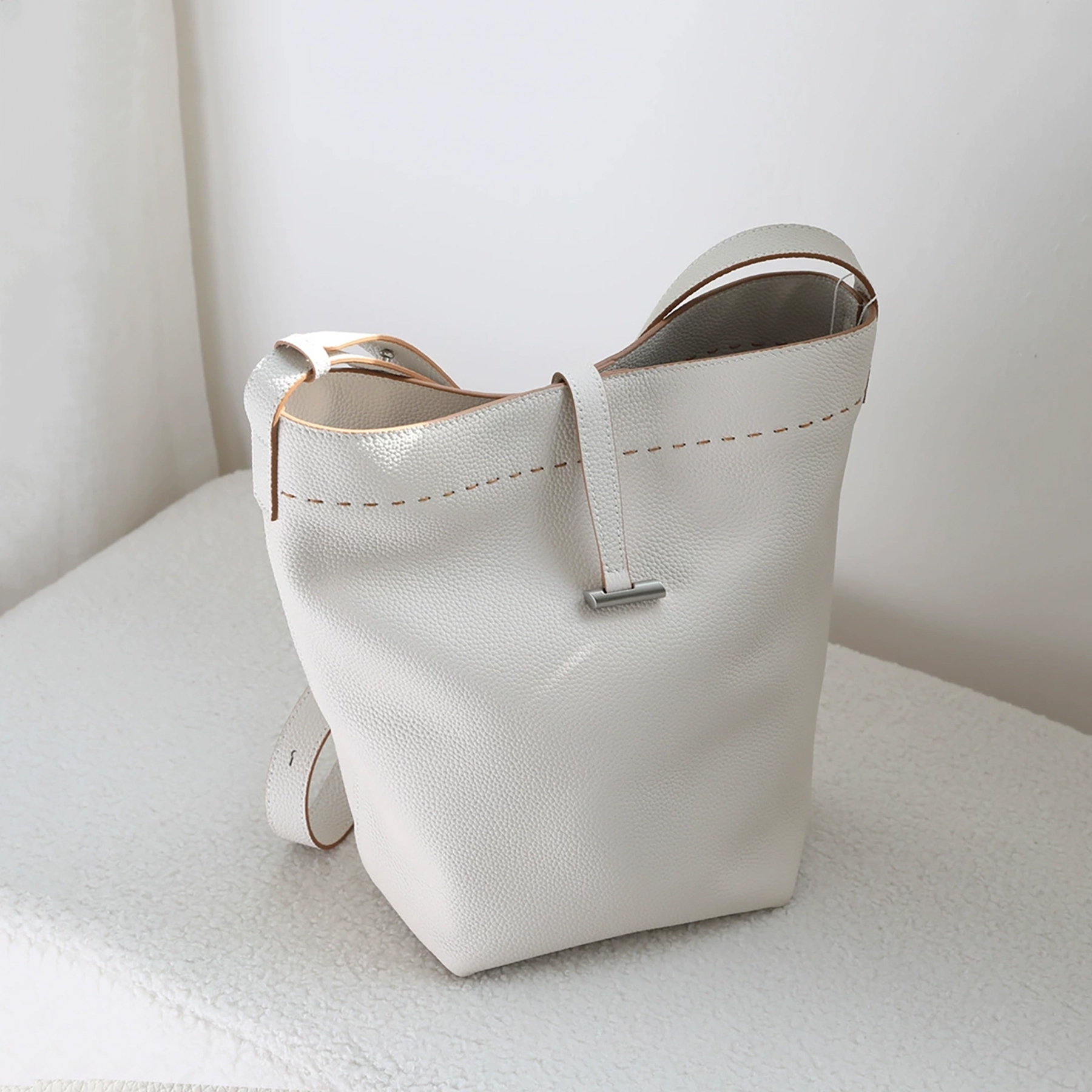 Genuine Cow Leather Tote Bag, Women's Shoulder Bag, Minimal Design Handbags