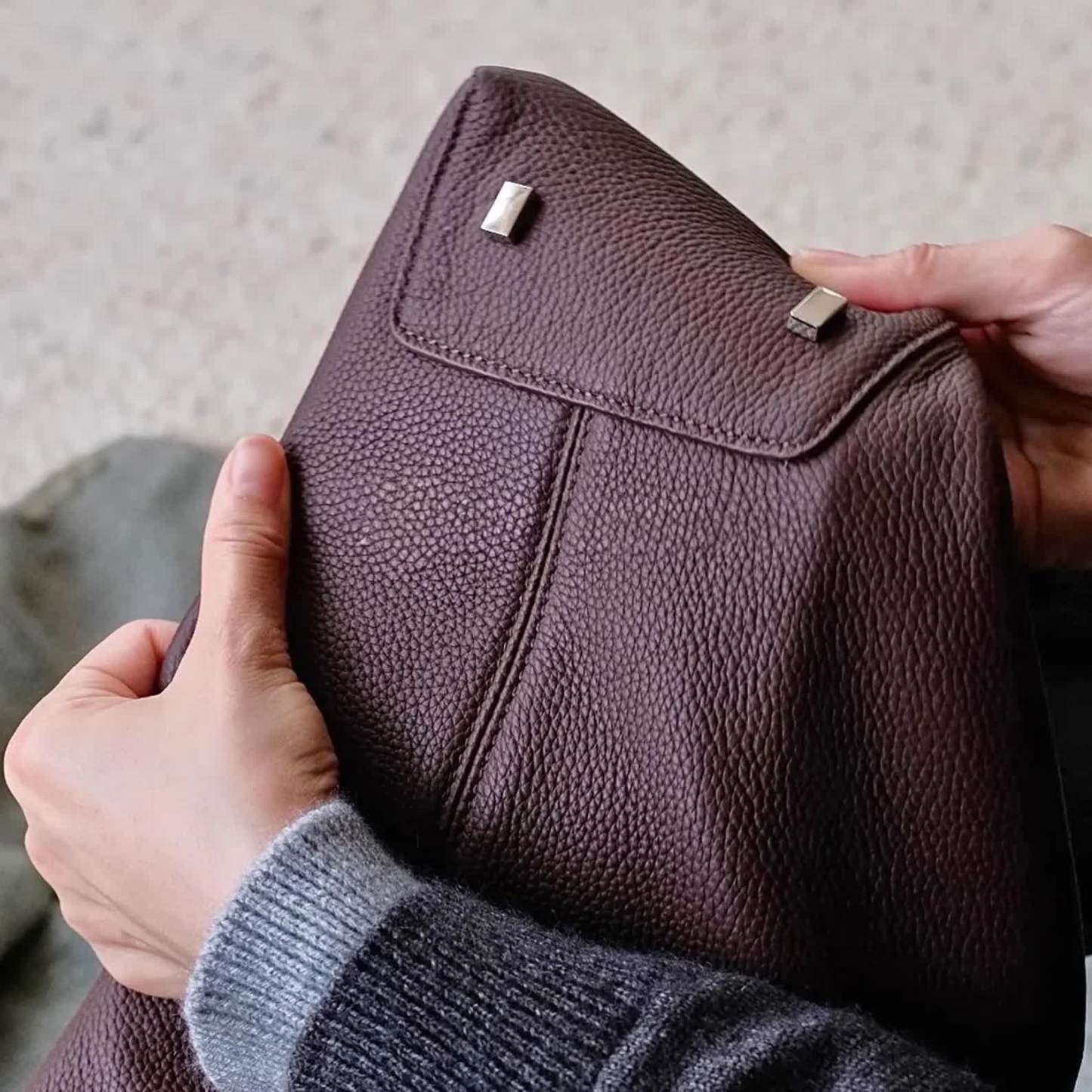 Soft Leather Top Handle Bag, Classic Minimal Tote Bags, Large Leather Tote