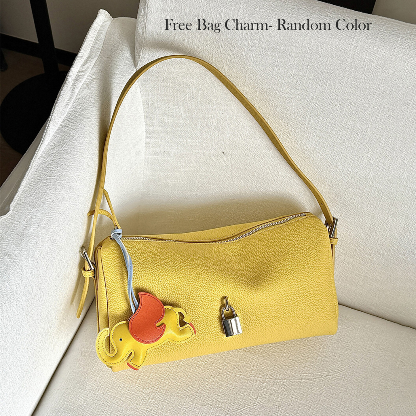 Leather Shoulder Bag, Leather Handbags with Lock Charm, Spring Summer Leather Tote Bag