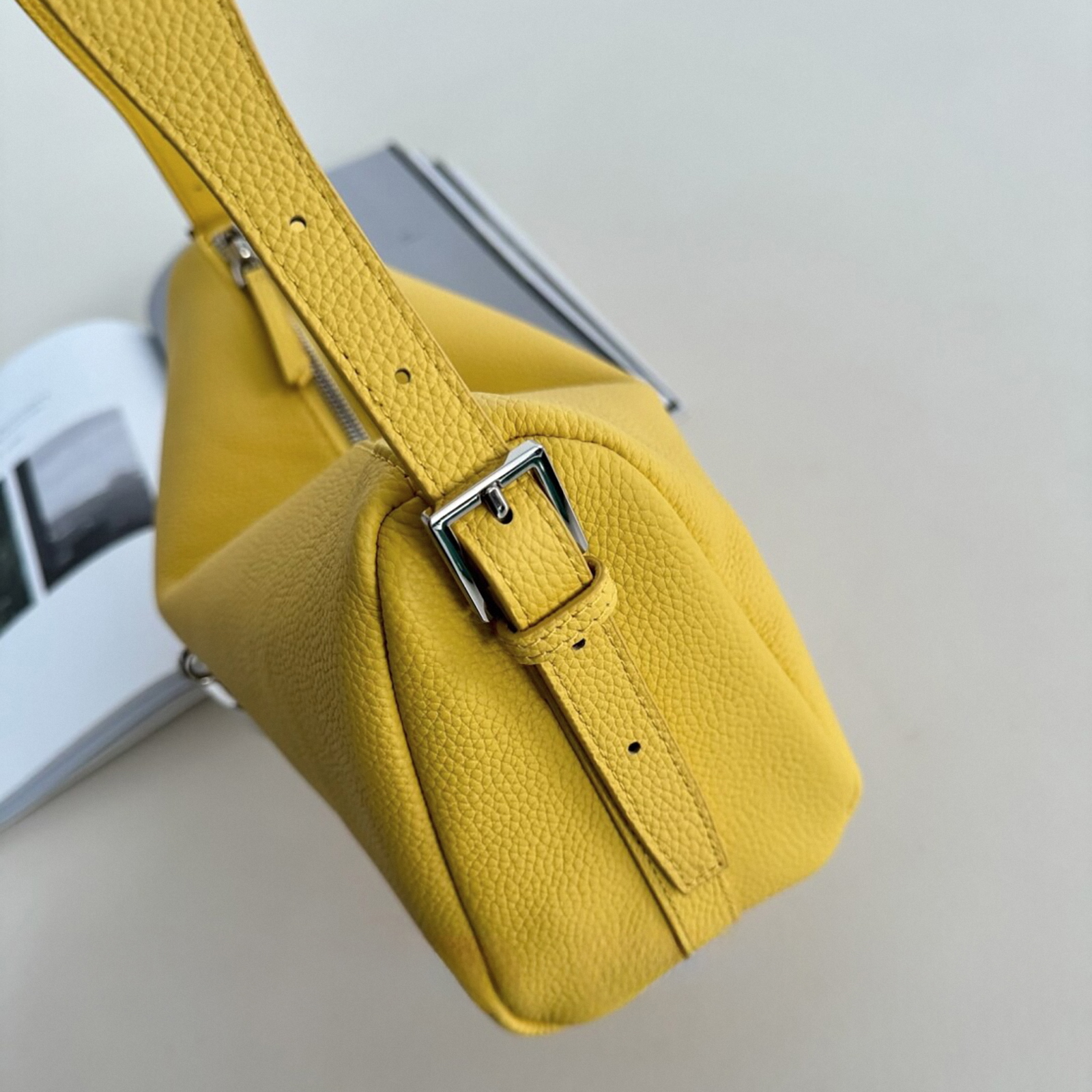 Leather Shoulder Bag, Leather Handbags with Lock Charm, Spring Summer Leather Tote Bag