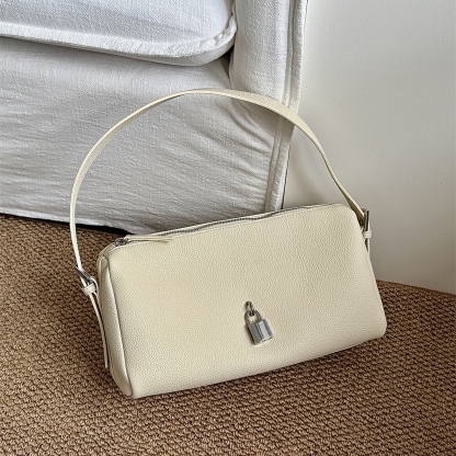 Leather Shoulder Bag, Leather Handbags with Lock Charm, Spring Summer Leather Tote Bag