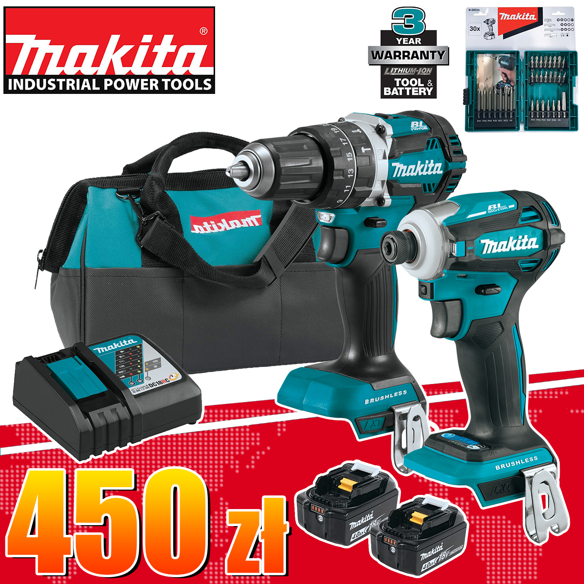 Premiera nowych produktów Makita 2025 —Makita XT269M 18V zestaw bezszczotkowych akumulatorowych narzędzi bezprzewodowych, w cenie tylko 450 zł!