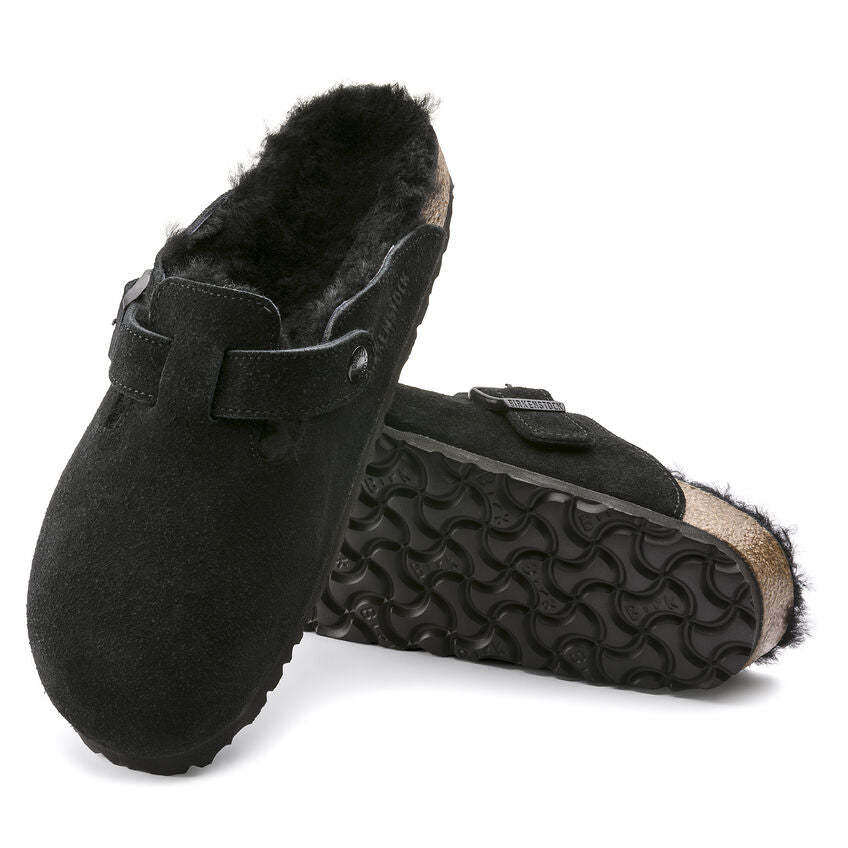 Birkenstock Unisex Boston Shearling Zamsz Skóra - Czarny