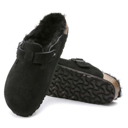 Birkenstock Unisex Boston Shearling Zamsz Skóra - Czarny