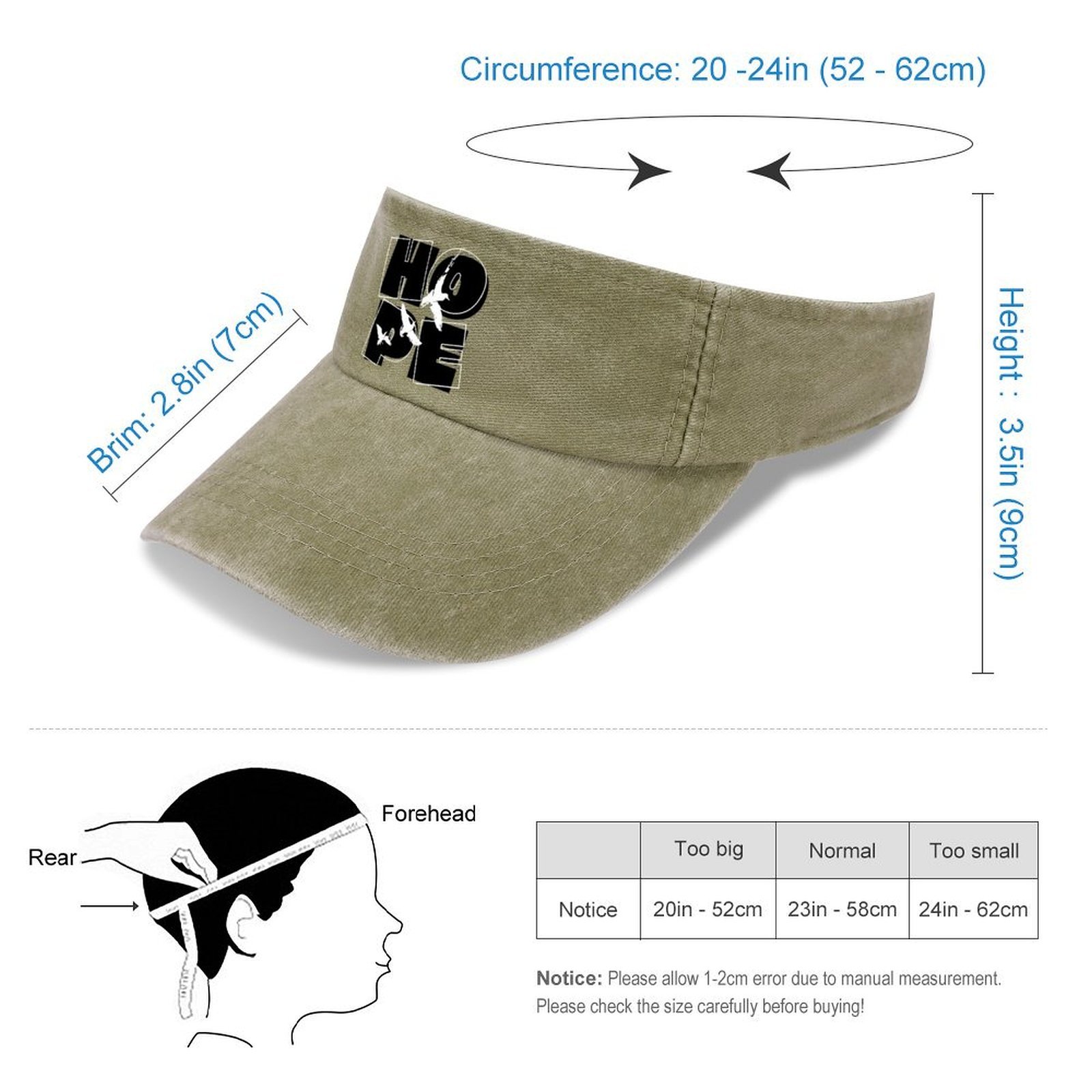 Adjustable Cotton Sun Visor Hat for Men Women