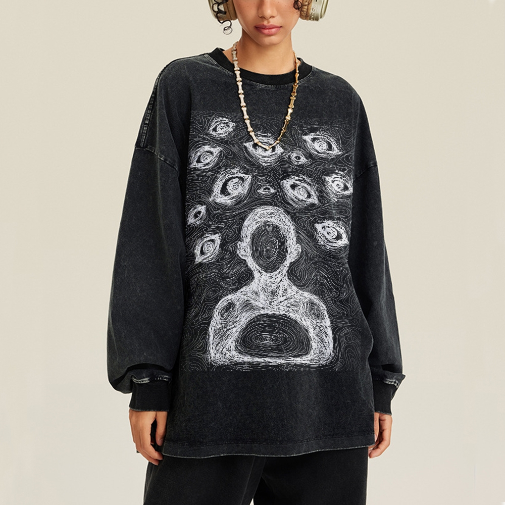 Crewneck Sweatshirt for Men Long Sleeve Vintage Acid Wash Sweatshirt