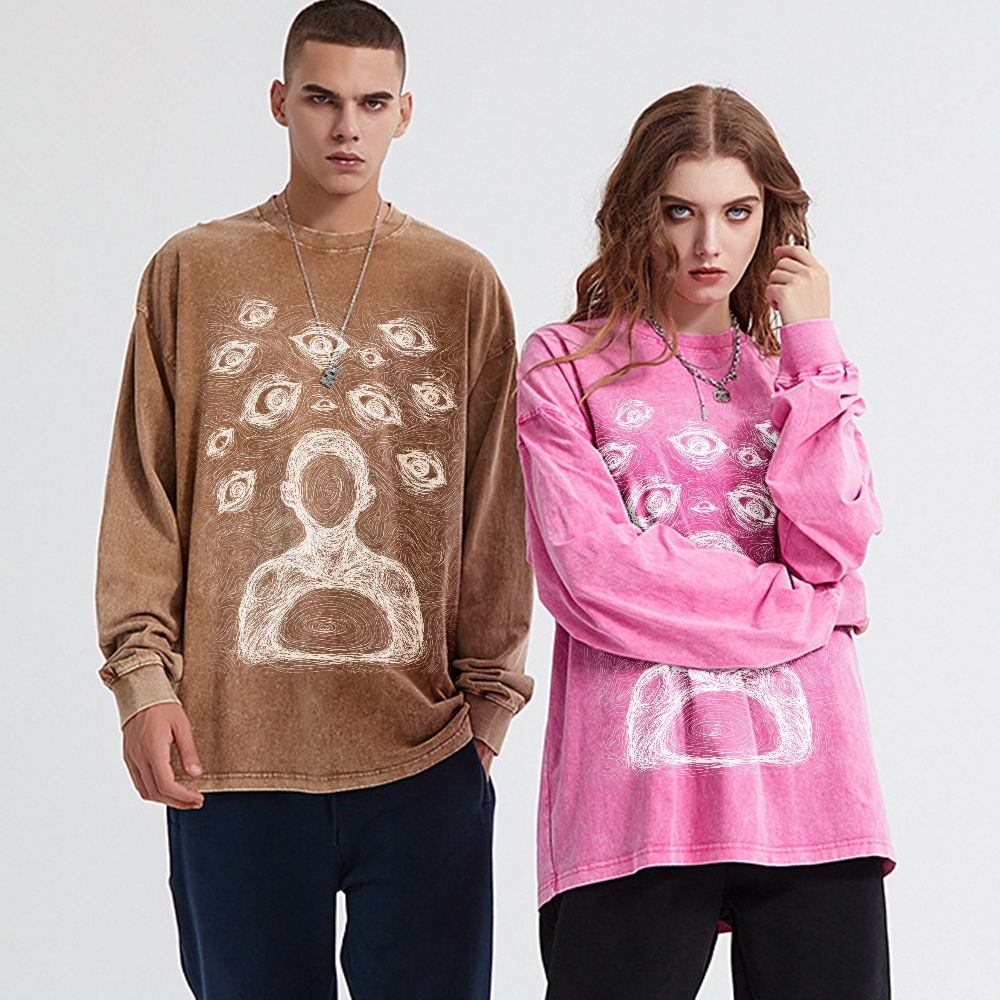 Crewneck Sweatshirt for Men Long Sleeve Vintage Acid Wash Sweatshirt