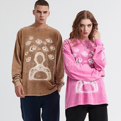 Crewneck Sweatshirt for Men Long Sleeve Vintage Acid Wash Sweatshirt