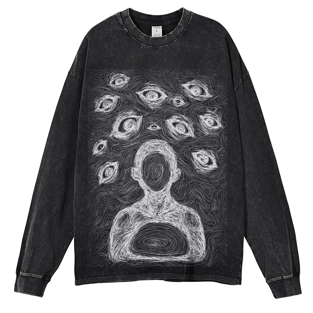 Crewneck Sweatshirt for Men Long Sleeve Vintage Acid Wash Sweatshirt